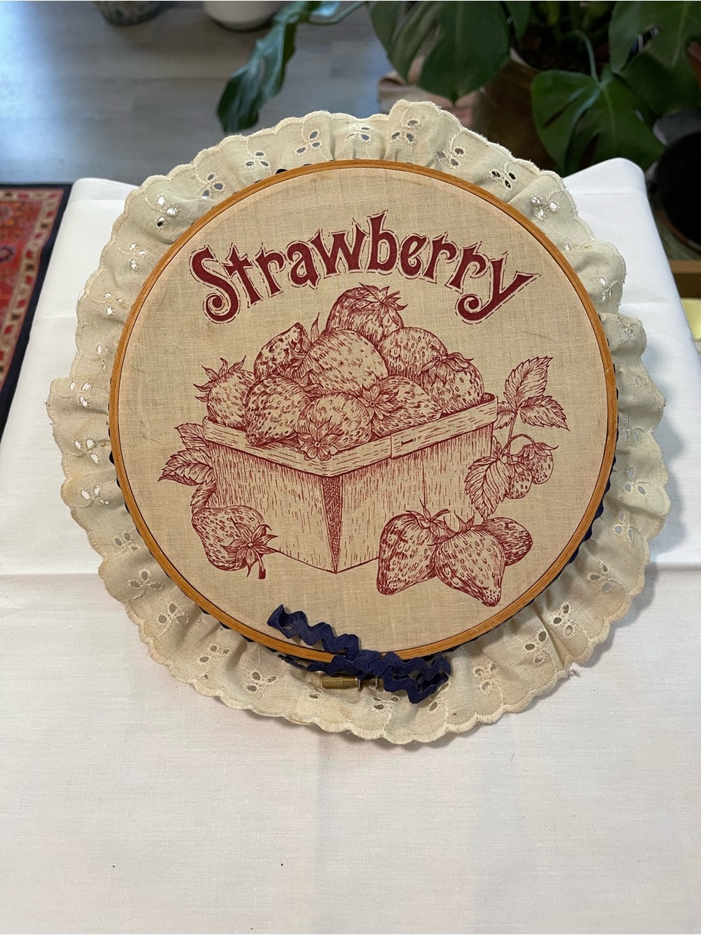 Strawberry Vintage Embroidered Wall Art - Red on Cream
